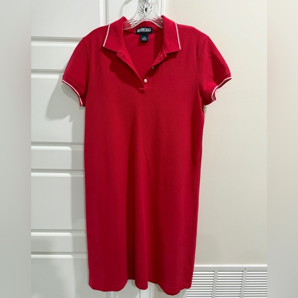 Lands’ End Red Preppy Polo Shirt Dress Sz Small Travel Shore Hamptons Vineyard